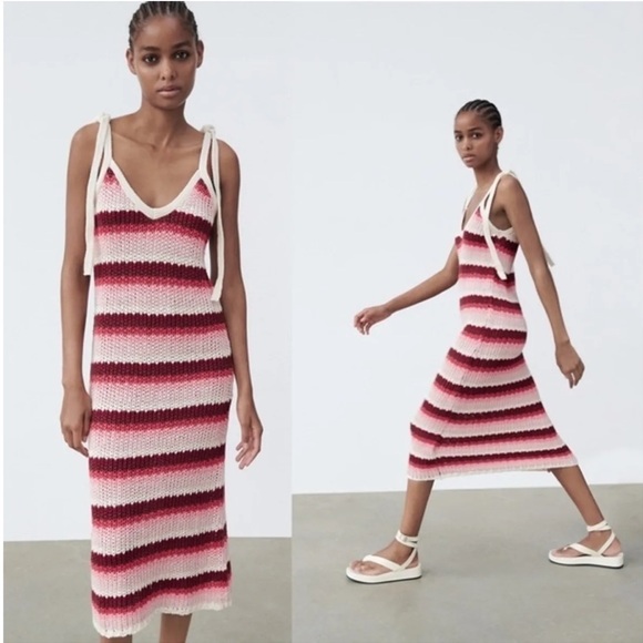 Zara Dresses & Skirts - ZARA Blogger Favorite Crochet Knit Striped Maxi Dress Size S